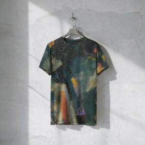 Mens Deep Teal Olive Green Abstract Cotton T-Shirt