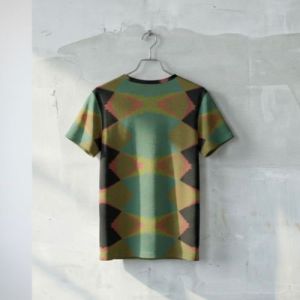 Mens Olive Green Dusty Teal Geometric Diamond Cotton  T Shirt