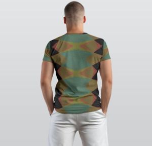 Mens Olive Green Dusty Teal Geometric Diamond Cotton  T Shirt