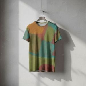Mens Teal Blue Olive Green Stippled Block Cotton T Shirt