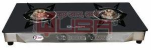 Quba 2 Burner Black Glass Top Gas Stove with Brass Burners