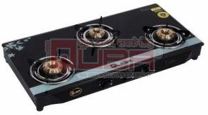 Quba 3 Burner Black Printed Glass Top Gas Stove