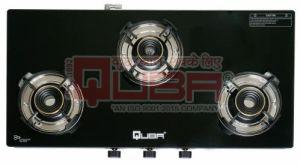 Quba 3 Burner Black Tempered Glass Gas Stove with Brass Burners