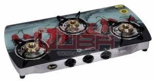 Quba 3 Burner Chilli Printed Glass Top Gas Stove