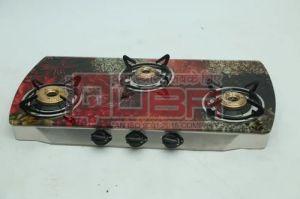 Quba 3 Burner Colored Glass Top Gas Stove with Brass Burners