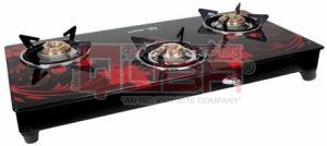 Quba 3 Burner Designer Black Glass Top Gas Stove