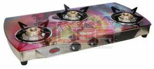Quba 3 Burner Multicolor Designer Glass Top Gas Stove