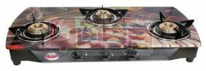 Quba 3 Burner Printed Glass Top Manual Gas Stove
