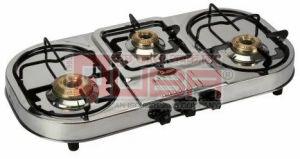 Quba 3 Burner Stainless Steel Draw Body Manual Gas Stove
