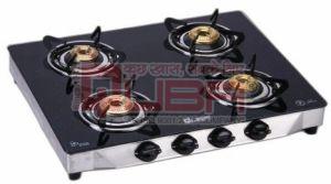 Quba 4 Burner Black Tempered Glass Top Auto Ignition Gas Stove
