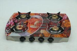 Quba 4 Burner Designer Red Glass Top Gas Stove