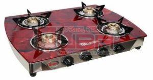 Quba 4 Burner Sea Flower Red Designer Glass Top Gas Stove