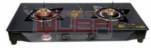 Quba B2 Golden Bloom Black Glass 2 Burner Gas Stove