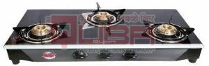Quba B3 Cherry Bloom Black Glass 3 Burner Gas Stove