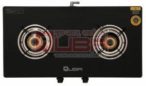 Quba Dual Flame Black Tempered Glass 2 Burner Gas Stove