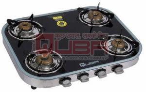 Quba Oval 4 Burner Black Glass Top Gas Stove