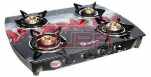 Quba QUBAB4 4 Burner Red Printed Glass Top Gas Stove