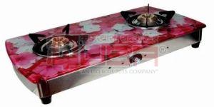 Quba QUBAS2 2 Burner Pink Printed Glass Top Gas Stove