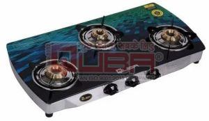 Quba S3 Blue Diamond 3 Burner Printed Glass Top Gas Stove