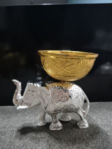 Silver Elephant With Golden Bowl