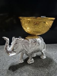 Silver Elephant With Golden Bowl