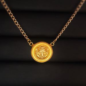 Antique Coin Embossed Round Pendant Golden Chain Necklace