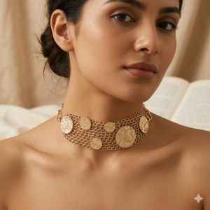 Coin Mesh Statement Choker Necklace