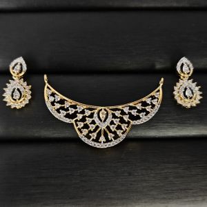Cz Floral Drop Curve Gold Mangalsutra Set