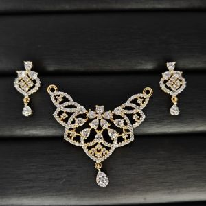 Cz Fringe Layered Gold Mangalsutra Set