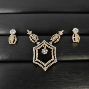 Cz Hexagon Frame Gold Plated Mangalsutra Set