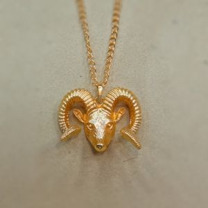 Designer RAM Horn Shape Pendant Golden Chain Necklace