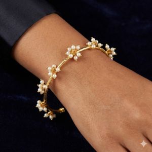 Gold Plated Pearl Cluster Designer Cuff Bracelet