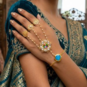Gold Plated Pearl Hand Harness Ring Bracelet