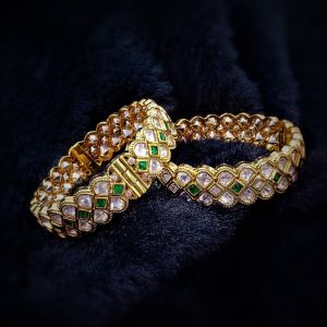 Green Stone Cz Gold Finish Bangles