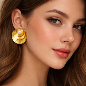 Layered Disc Gold Plated Statement Earrings
