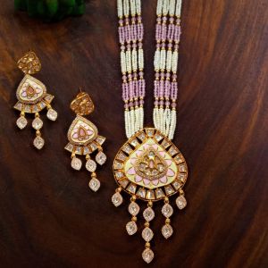 Multicolor Beads Kundan Pendant Long Necklace Set