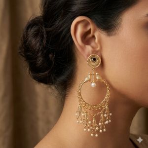Pearl Drop Circle Dangler Earrings