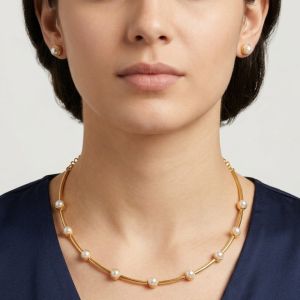 Pearl Line Accent Sleek Necklace Set