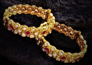 Ruby Stone Kundan Style Golden Bangles