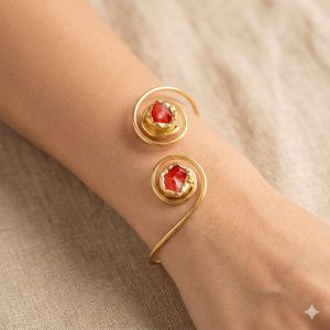 Spiral Design Red Stone Gold Finish Bracelet
