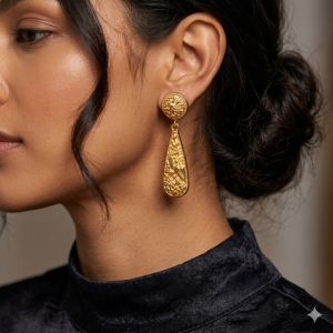 Textured Drop Gold Plated Statement Earrings