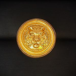 Tiger Face Coin Design Golden Statement Ring