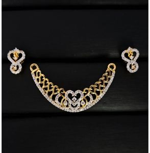 Twin Heart AD Curved Necklace Set