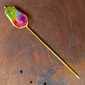 Multicolor Stone Gold Plated Hair Stick Pin