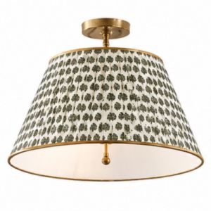 Elegant Brass Semi-Flush Ceiling Light with Patterned Fabric Shade
