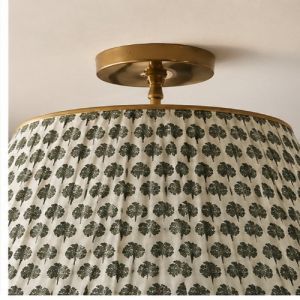 Elegant Brass Semi-Flush Ceiling Light with Patterned Fabric Shade