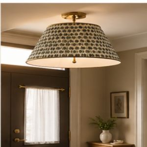 Elegant Brass Semi-Flush Ceiling Light with Patterned Fabric Shade