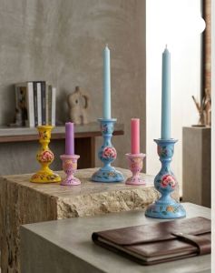 Hand-Painted Floral Mango Wood Candle Holder