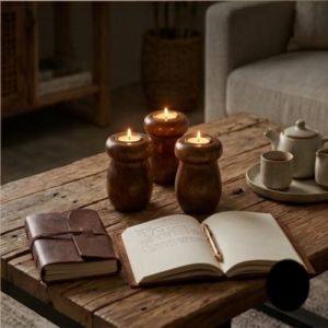 The Artisan Walnut-Tone Wooden Candle Holder