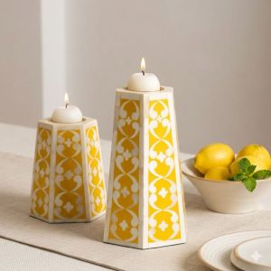 The Saffron Mosaic Bone Inlay Pillar Candle Holder